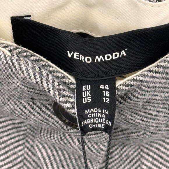 Vero Moda Womens Grey Melange herringbone Wide Trousers pants size 12 new $75 - Picture 2 of 16